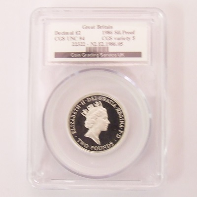 1986 QEII Silver Proof £2 Comm. Games - CGS UNC 94 - Click Image to Close