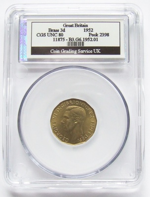 1952 George V Brass 3d - CGS Unc 80 - Click Image to Close
