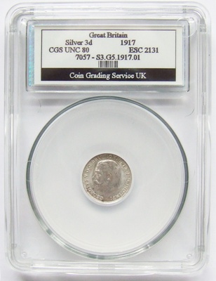 1917 George V Silver 3d - CGS Unc 80