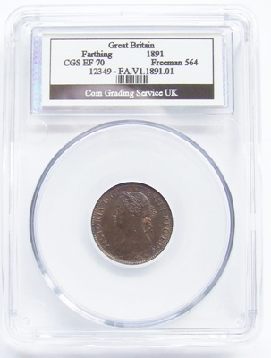 1891 Victoria YH FARTHING - CGS EF 70 - Click Image to Close